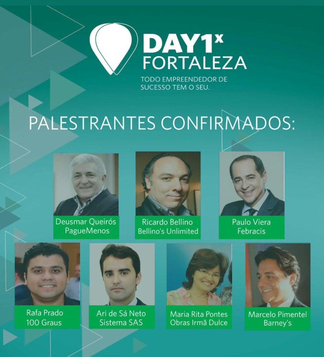 Cartaz do Day1 Fortaleza com os sete palestrantes confirmados, entre eles Marcelo Pimentel